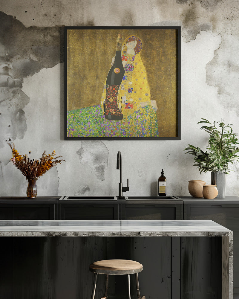 Golden Champagne Bottle Romantic Collage Canvas Wall Art | True Love