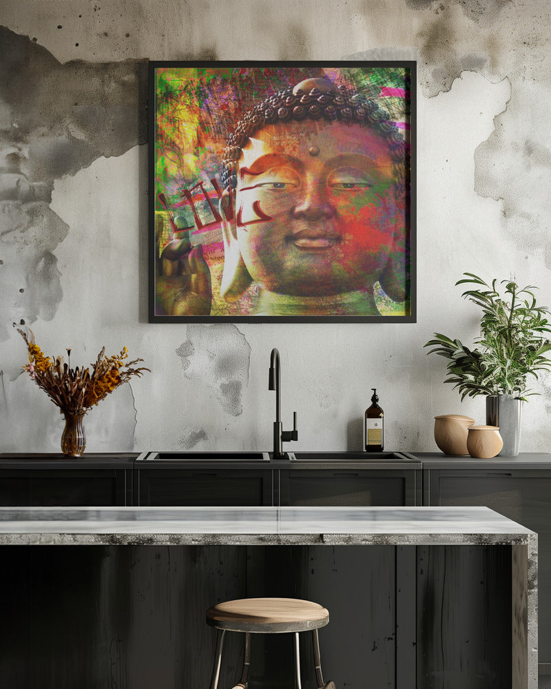 Colourful Buddha Face Street Art Collage Canvas Wall Art | Budalove