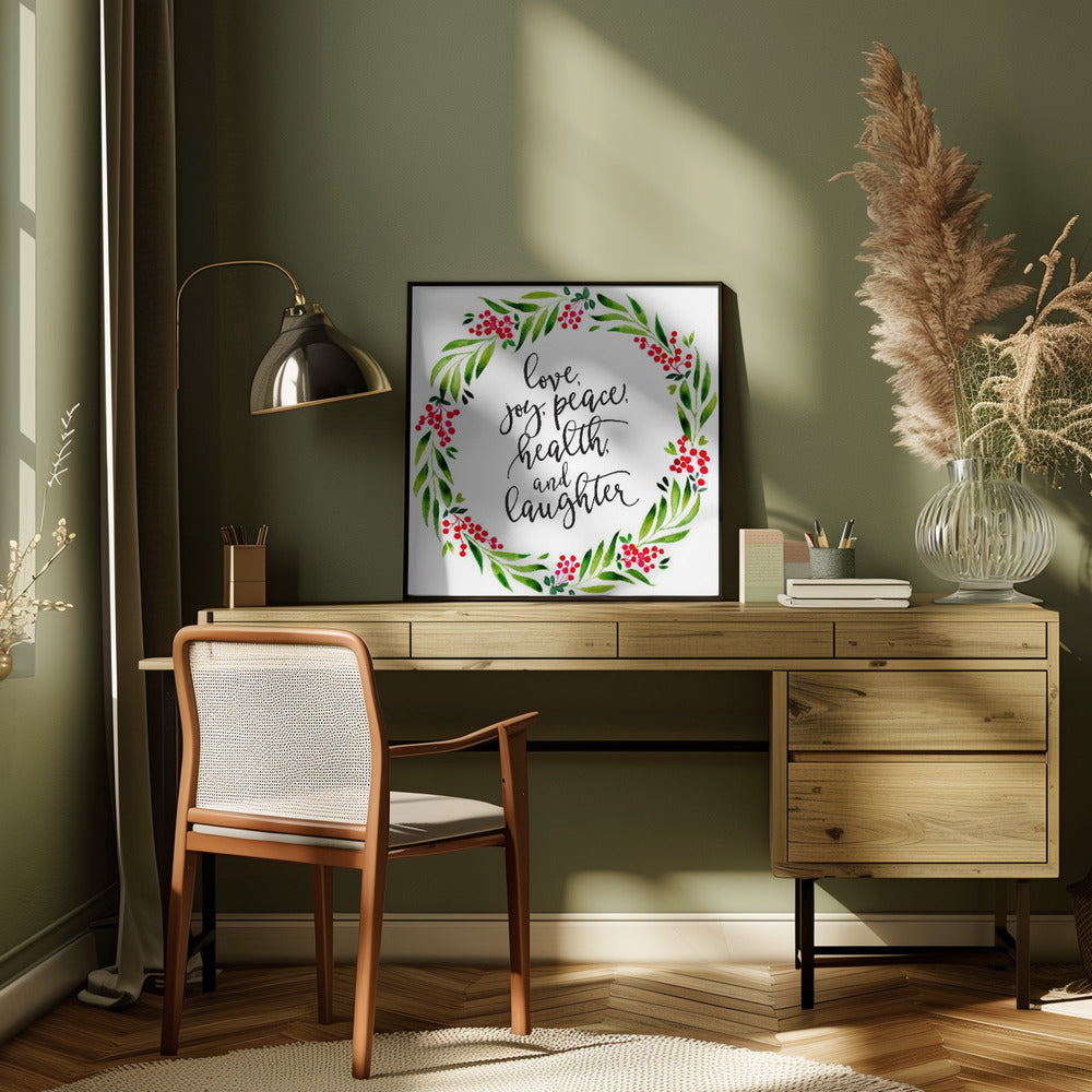 Décoration murale Couronne aquarelle avec vœux de fin d'année