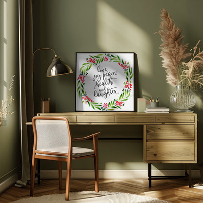 Décoration murale Couronne aquarelle avec vœux de fin d'année