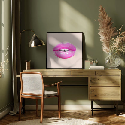 Glossy Pink Lips Minimal Pop Art Canvas Wall Art