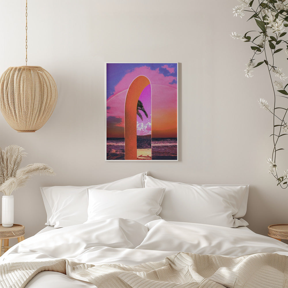 Pink Vaporwave Archway by the Sea Canvas Wall Art | Portal Vaporwave