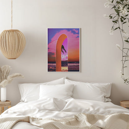 Pink Vaporwave Archway by the Sea Canvas Wall Art | Portal Vaporwave