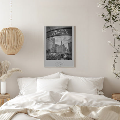 Black and White Chicago Riverwalk Canvas Wall Art