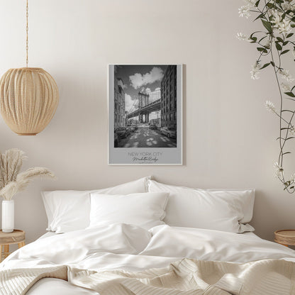 Black and White Manhattan Bridge Street View Canvas Wall Art | NEW YORK CITY Manhattan Bridge