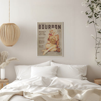 Blonde Whiskey Pinup Vintage Poster Canvas Wall Art | Babes of Bourbon Vol 3 Sexy Vintage Pin Up Girl Drinking Whiskey