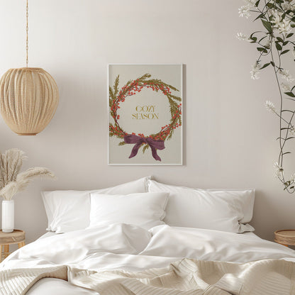 Décoration murale "Saison Cosy". Impression sur toile Couronne de Noël avec nœud