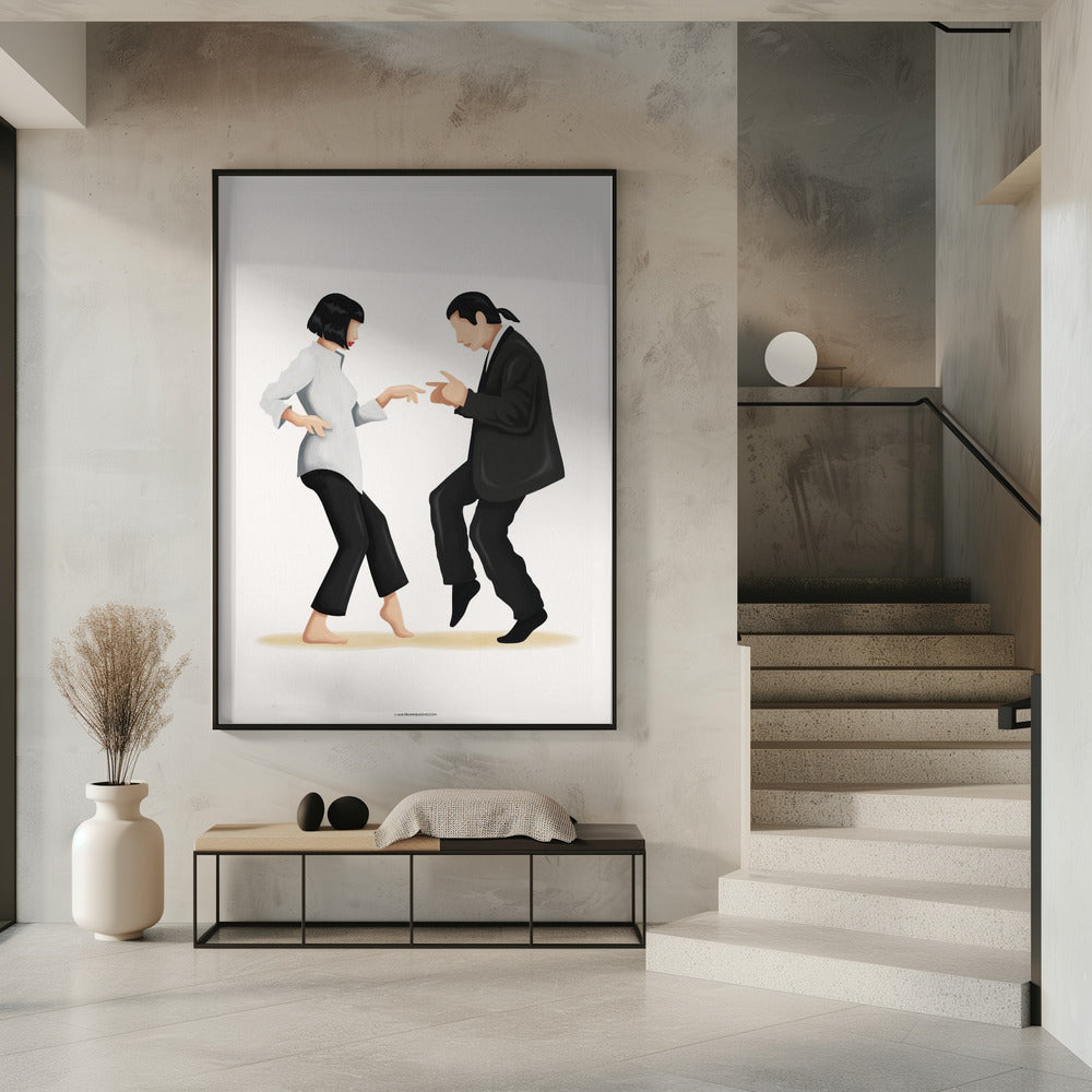 Pulp Fiction Dance Scene Canvas Wall Art | Mia & Vincent Minimalist Pop Culture Print