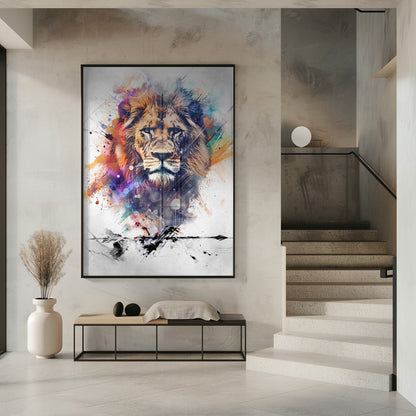 Expressive Multicoloured Lion Portrait Canvas Wall Art | Lion Poster Art 04