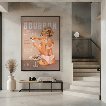 Vodka Martini Retro Pinup Poster Canvas Wall Art | Babes of Bourbon Vol 16 Vintage Vodka Martini Pin Up Girl