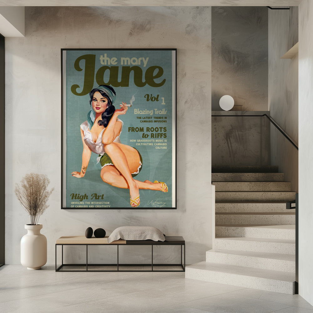 Mary Jane Vintage Pinup Cannabis Typography Canvas Wall Art | Mary Jane Retro Vintage Pinup Cannabis Art