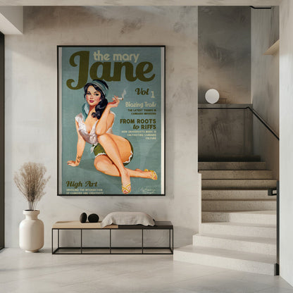 Mary Jane Vintage Pinup Cannabis Typography Canvas Wall Art | Mary Jane Retro Vintage Pinup Cannabis Art