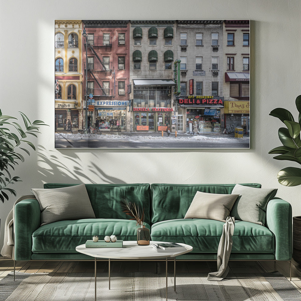 Colourful New York Storefront Street Scene Canvas Wall Art | A cold day in NY