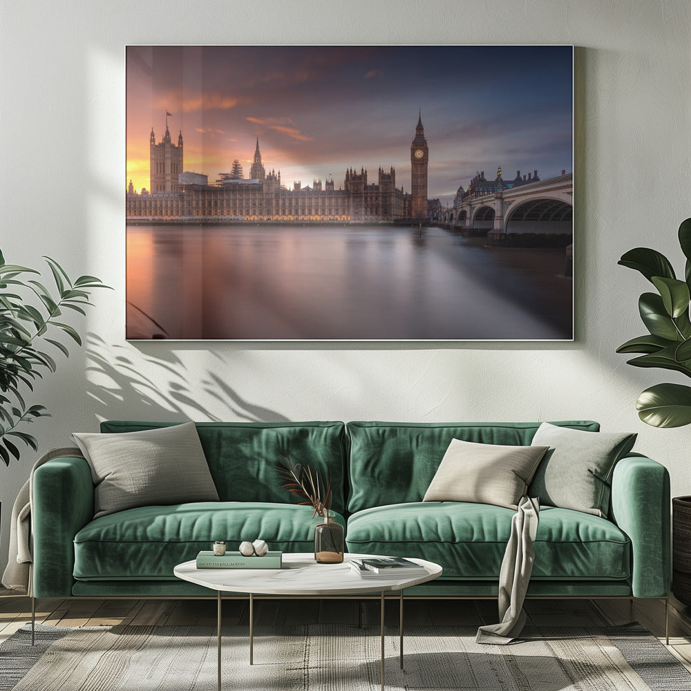 Palace of Westminster at Sunset Canvas Wall Art | London Palace of Westminster Sunset