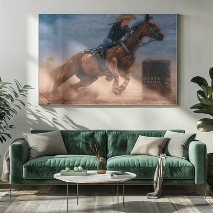 Western Horse and Rider Barrel Turn Canvas Wall Art | Charging and Turning