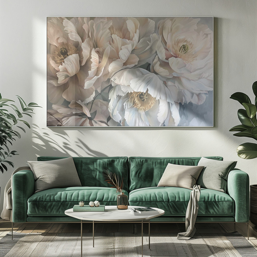Soft White and Blush Flower Painting Canvas Wall Art | Poster Flower Paint 1