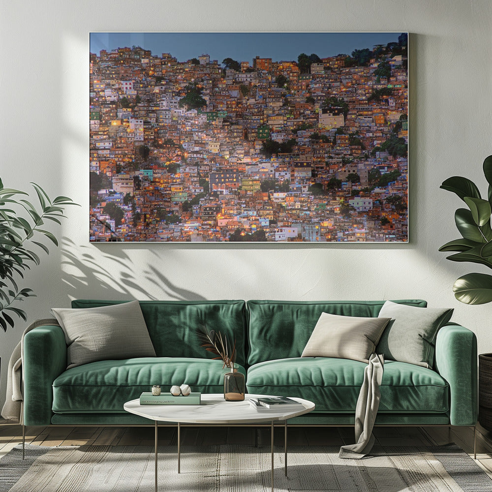 Rocinha Hillside at Nightfall Canvas Wall Art | Nightfall in the Favela da Rocinha
