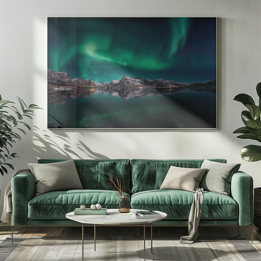 Reflet d'aurore aux îles Lofoten