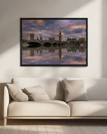 London Westminster Bridge Sunset Reflections Canvas Wall Art | A Sunset To Remember