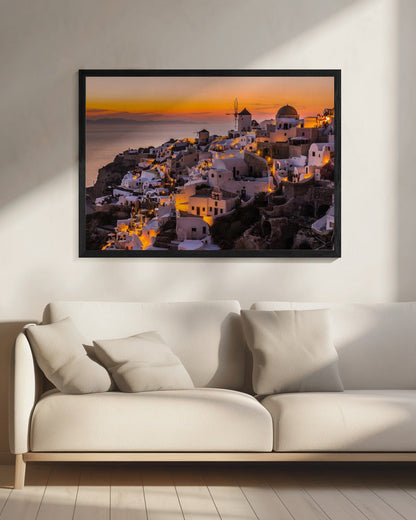 Santorini Village at Golden Sunset Canvas Wall Art | Calispera Santorini
