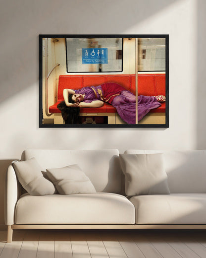 Classical Woman Reclining on a Subway Seat Canvas Wall Art | Priority Seating