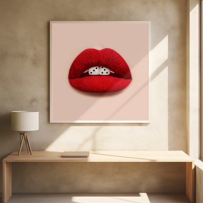 Red Lips and Dice Pop Art Canvas Wall Art | Lucky Smile