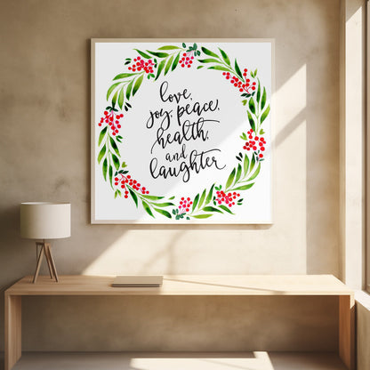 Décoration murale Couronne aquarelle avec vœux de fin d'année