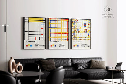 Piet Mondrian DÉCLARATION TRIO | New York City, Broadway & Concorde, art moderne du milieu du siècle, disponible encadré