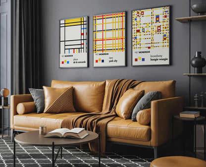 Piet Mondrian DÉCLARATION TRIO | New York City, Broadway & Concorde, art moderne du milieu du siècle, disponible encadré
