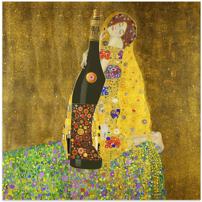Golden Champagne Bottle Romantic Collage Canvas Wall Art | True Love