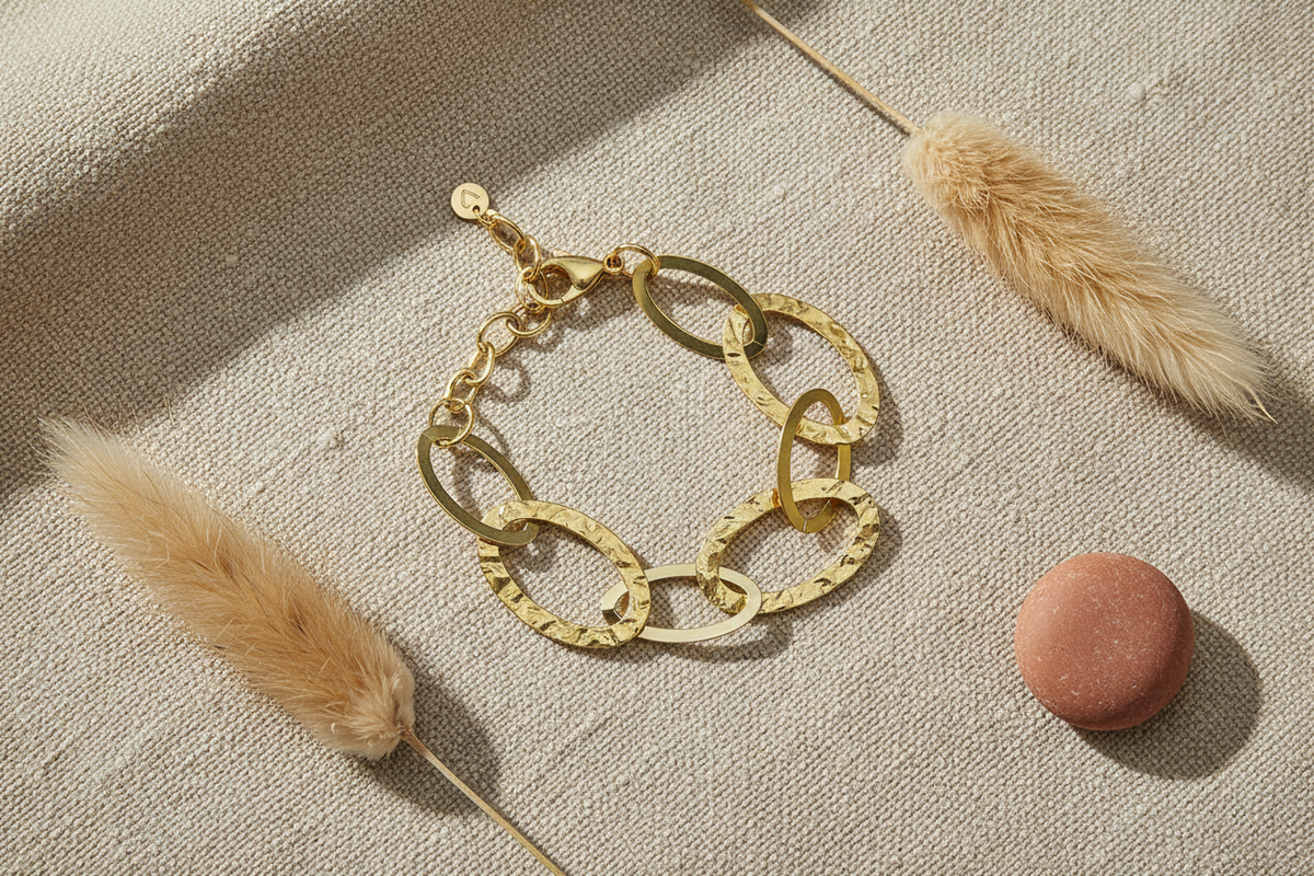 Bracelet Ovale Entrelacé - Acier Inoxydable Doré