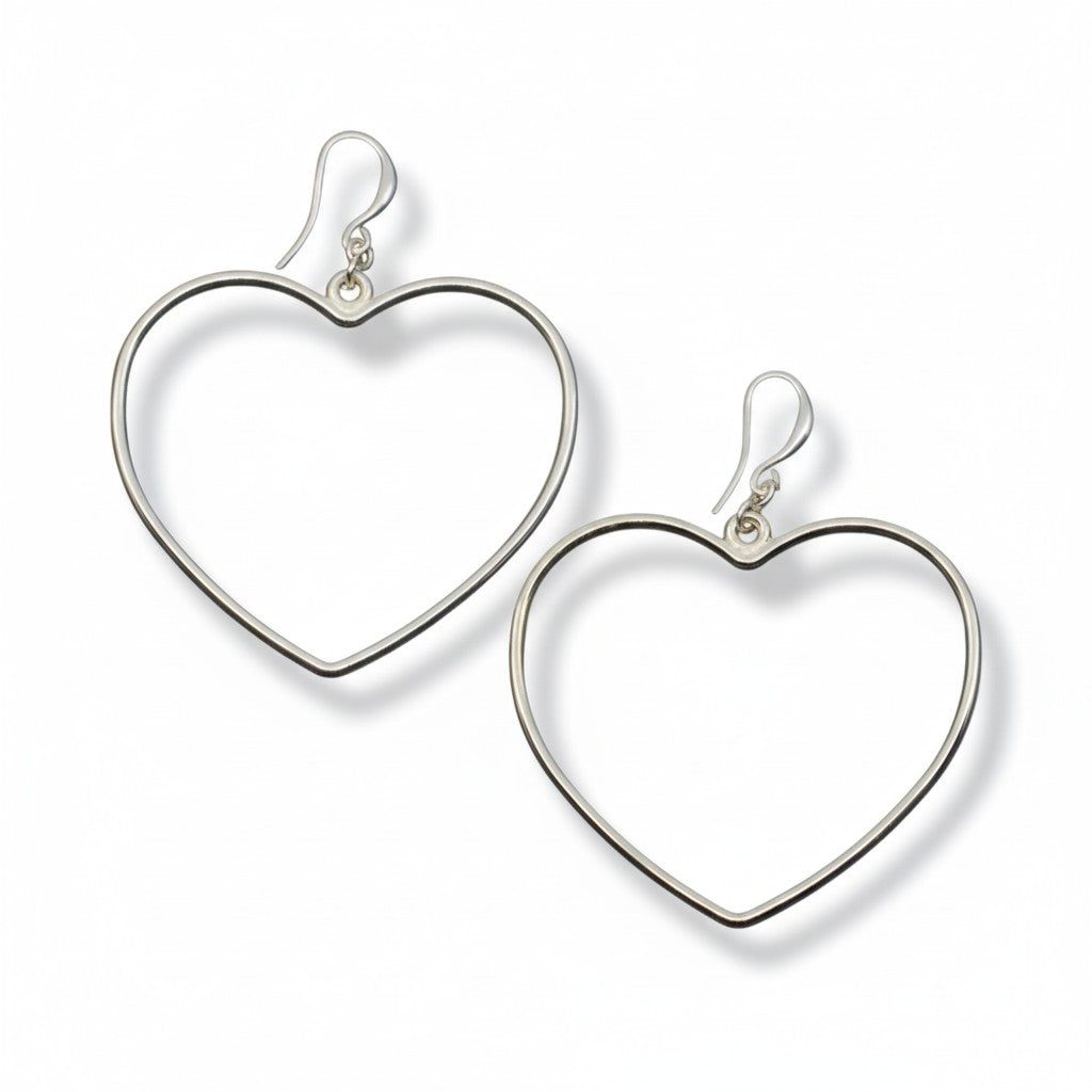 Boucles d'oreilles cœur ouvert simples en plaqué argent