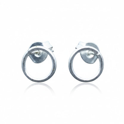Open Circle Silver Plate Stud Earrings