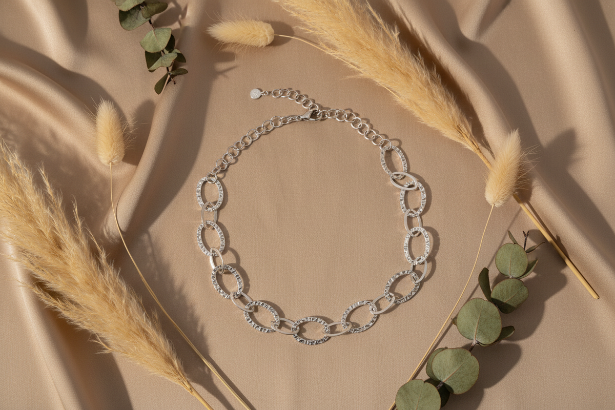 Collier Ovale Entrelacé - Acier Inoxydable Gris