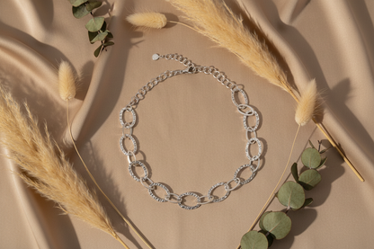 Collier Ovale Entrelacé - Acier Inoxydable Gris