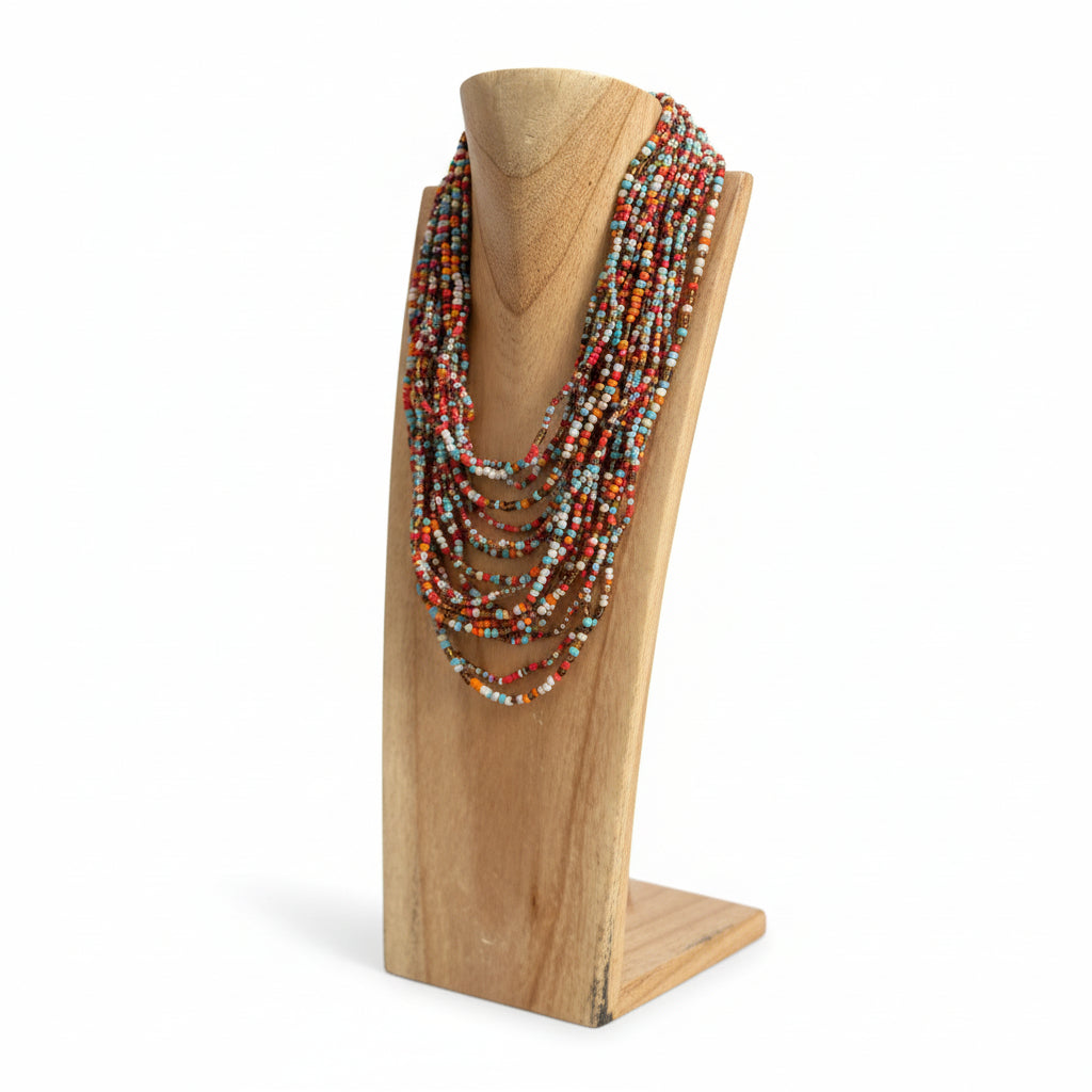 Multi Strand Necklace with Wooden Clasp