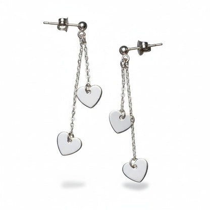 Boucles d'oreilles clous doubles chaînes cœurs en plaqué argent - SP406H