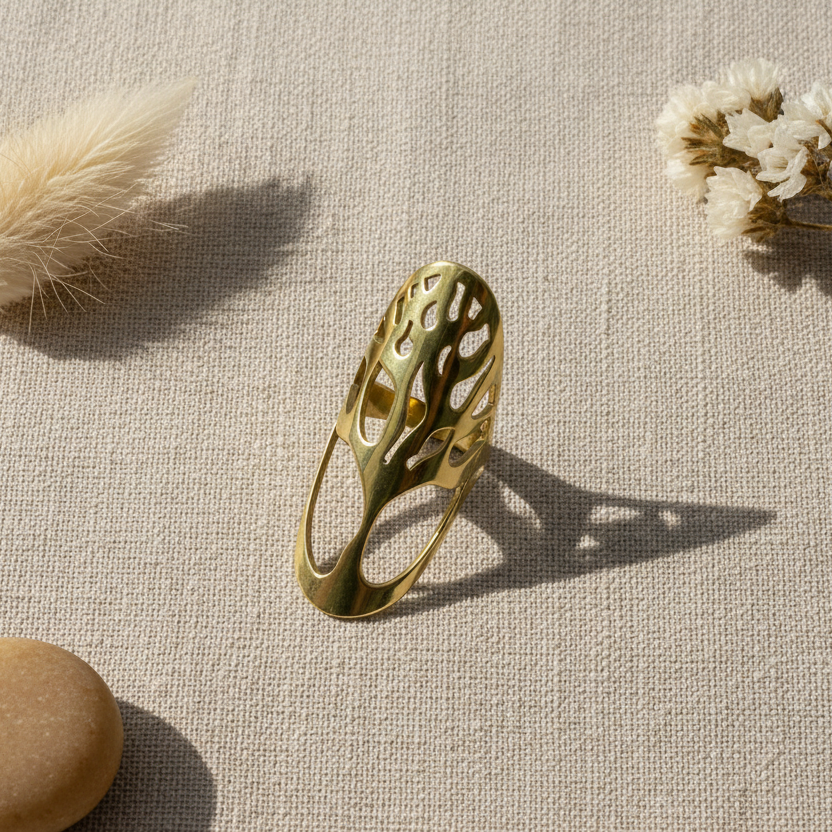 Bague ovale Arbre de Vie - Acier inoxydable doré