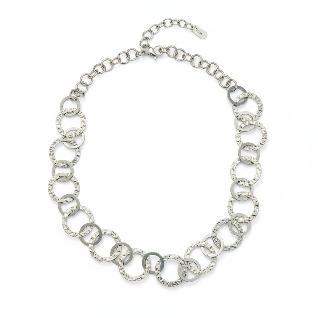 Collier cercles entrelacés - Acier inoxydable gris