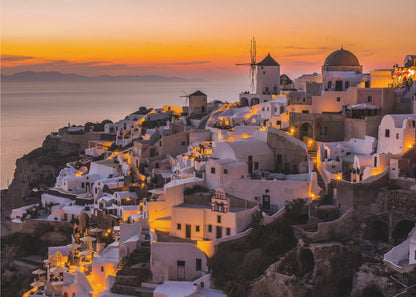 Santorini Village at Golden Sunset Canvas Wall Art | Calispera Santorini