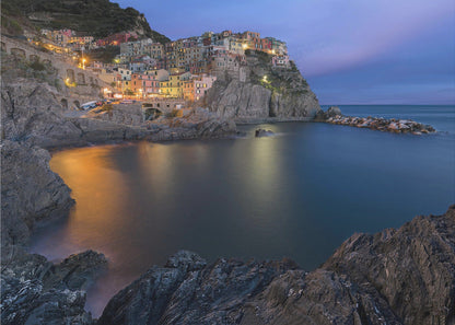 Manarola Coastal Village at Blue Hour Canvas Wall Art | Manarola Lifestyle