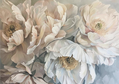 Soft White and Blush Flower Painting Canvas Wall Art | Poster Flower Paint 1