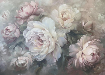 Pastel Pink and White Floral Bouquet Canvas Wall Art | Poster Flower Paint 5