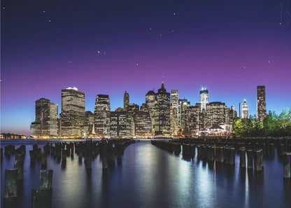 New York Night Skyline and Pier Reflections Canvas Wall Art | New York Sky Line