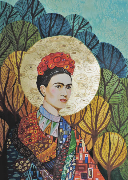 Frida Kahlo Decorative Botanical Portrait Canvas Wall Art | Frida Loves Klimt