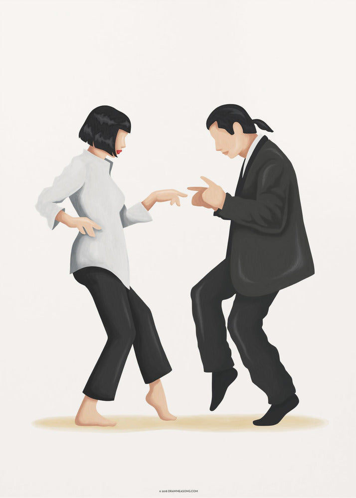 Pulp Fiction Dance Scene Canvas Wall Art | Mia & Vincent Minimalist Pop Culture Print
