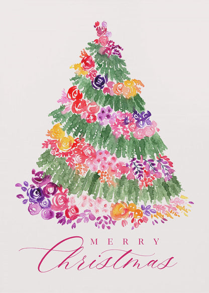 Wall art Floral Christmas tree in pink Canvas Print