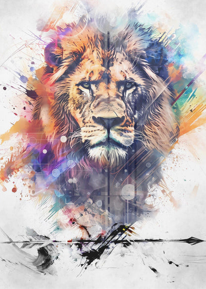 Expressive Multicoloured Lion Portrait Canvas Wall Art | Lion Poster Art 04