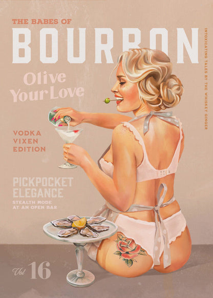 Vodka Martini Retro Pinup Poster Canvas Wall Art | Babes of Bourbon Vol 16 Vintage Vodka Martini Pin Up Girl