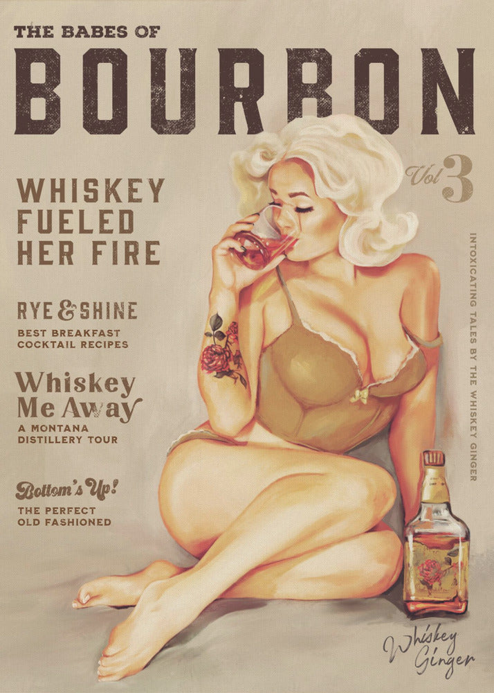 Blonde Whiskey Pinup Vintage Poster Canvas Wall Art | Babes of Bourbon Vol 3 Sexy Vintage Pin Up Girl Drinking Whiskey